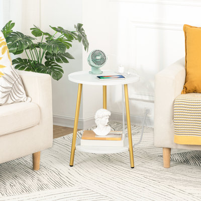 Deandra 19.7" Round End Table with Charging Station