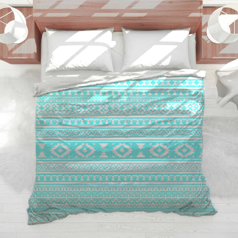 Turquoise Geometric Patterns Comforter, Queen