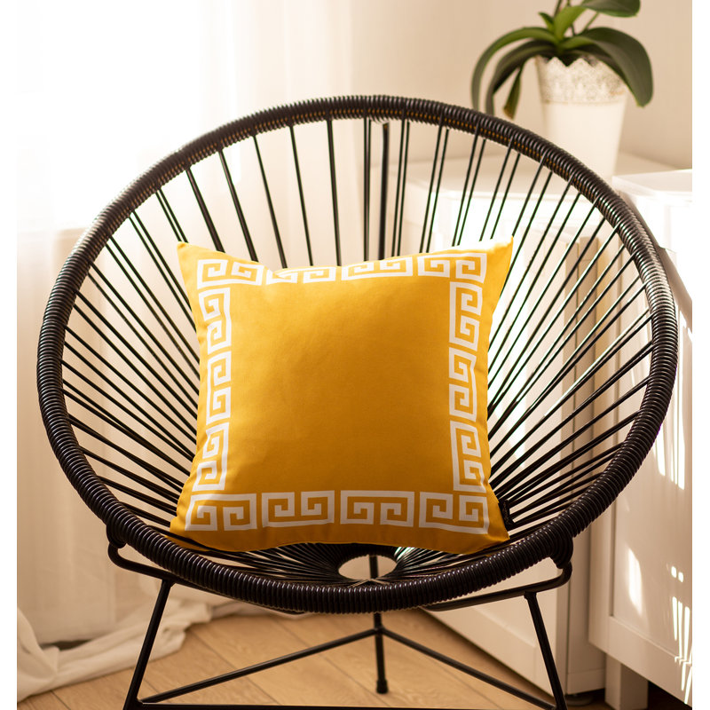 Yellow and White Greek Key Pattern Throw Pillow Cover 18" x 18"
