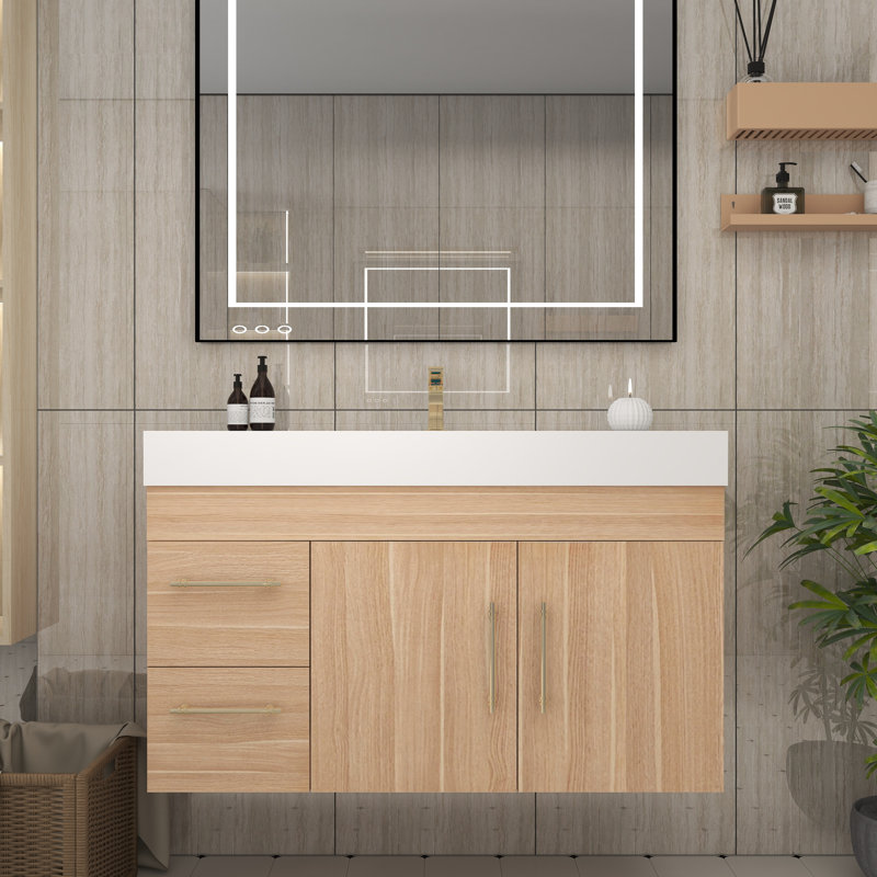 41.9" Wall-Mounted Single Bathroom Vanity Set, Champagne Oak