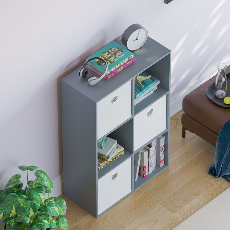 Herlind 96.5cm H x 64.5cm W Cube Bookcase, Grey/White