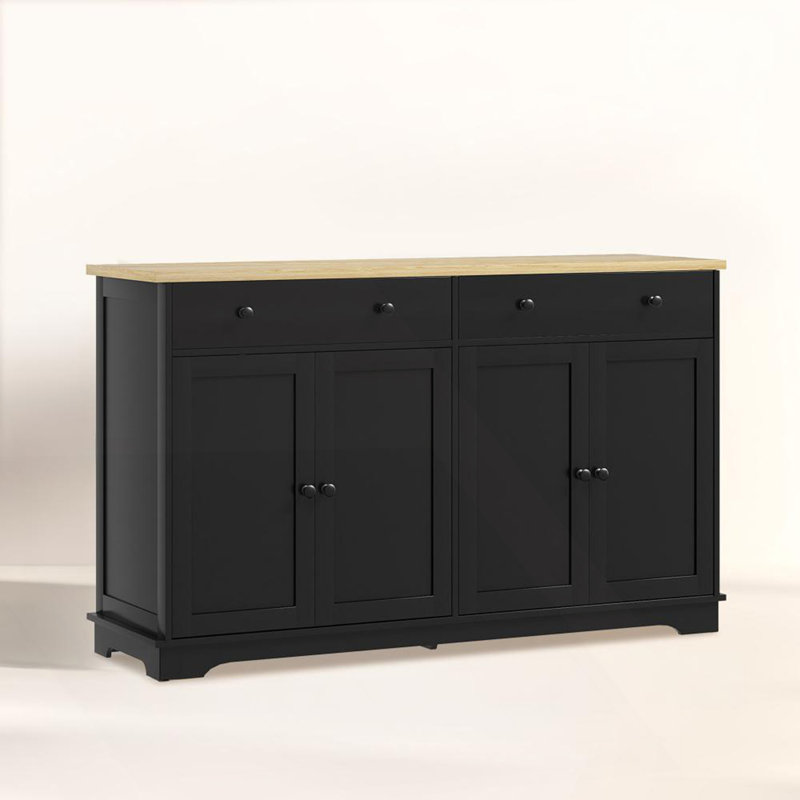 Buffet Cabinet With Storage Drawers, Nordic Style Sideboard, Black/Oak