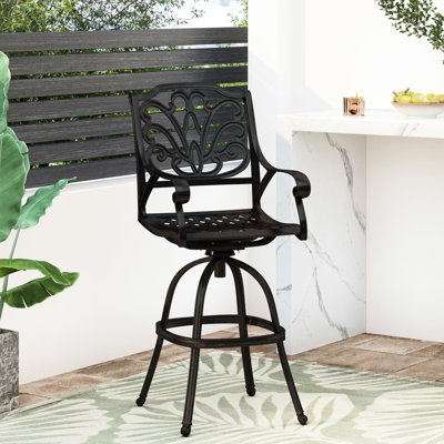 Tabouret de bar pivotant en fonte d'aluminium avec accoudoirs à volutes captivants - cuivre, l 21,6 po x P 25,5 po, H 48,81 po x l 21,04 po x P 25,32 po