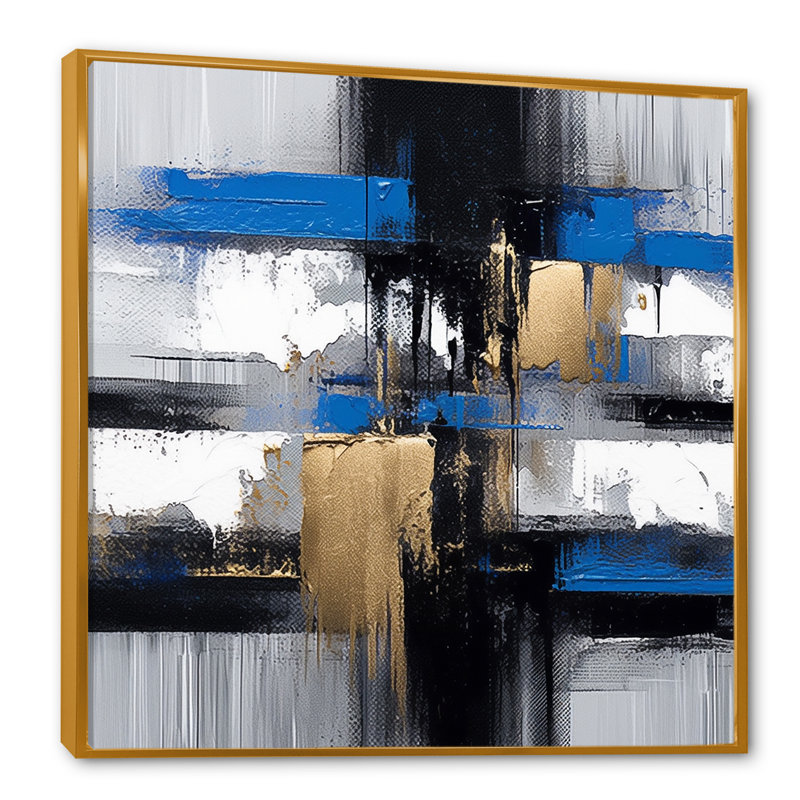 «Blue Paint Elegance I», art mural abstrait, Cadre flottant doré, H 30 po x l 30 po x P 1,5 po