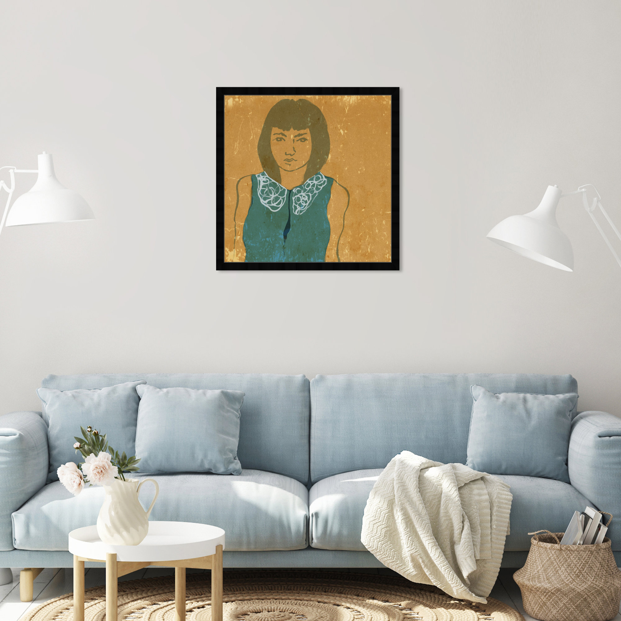 Lady In Teal by Oliver Gal, 26" H x 26" W x 0.5" D, Black