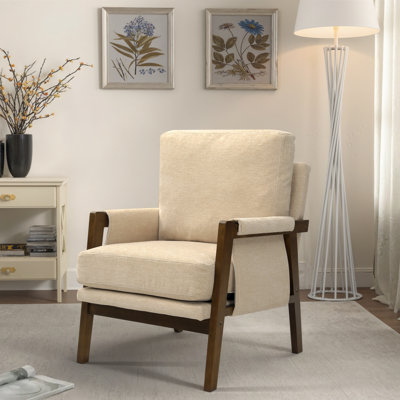 High Back Mid-Century Modern Accent Armchair with Solid Wood Frame and Plush Cushions for Living Room