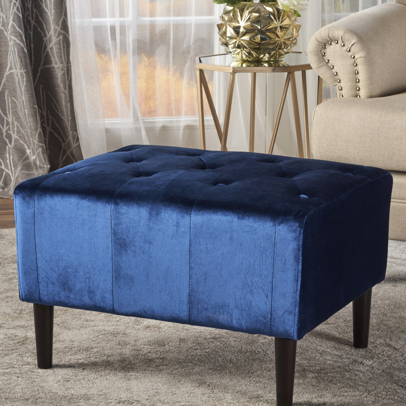 Siège en velours bleu marine et cadre en bois de bouleau de style Mid-Century doux avec détails à boutons,