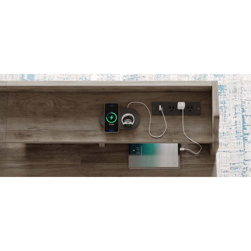 59" Executive Computer Desk with Power Strip, Home Office Desk with 2 Storage and 2 File Drawers, Gray