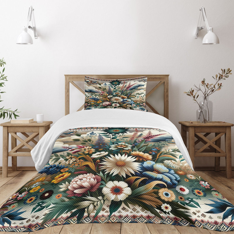 Polyester Floral Coverlet, Twin Coverlet / Bedspread + 1 Standard Sham