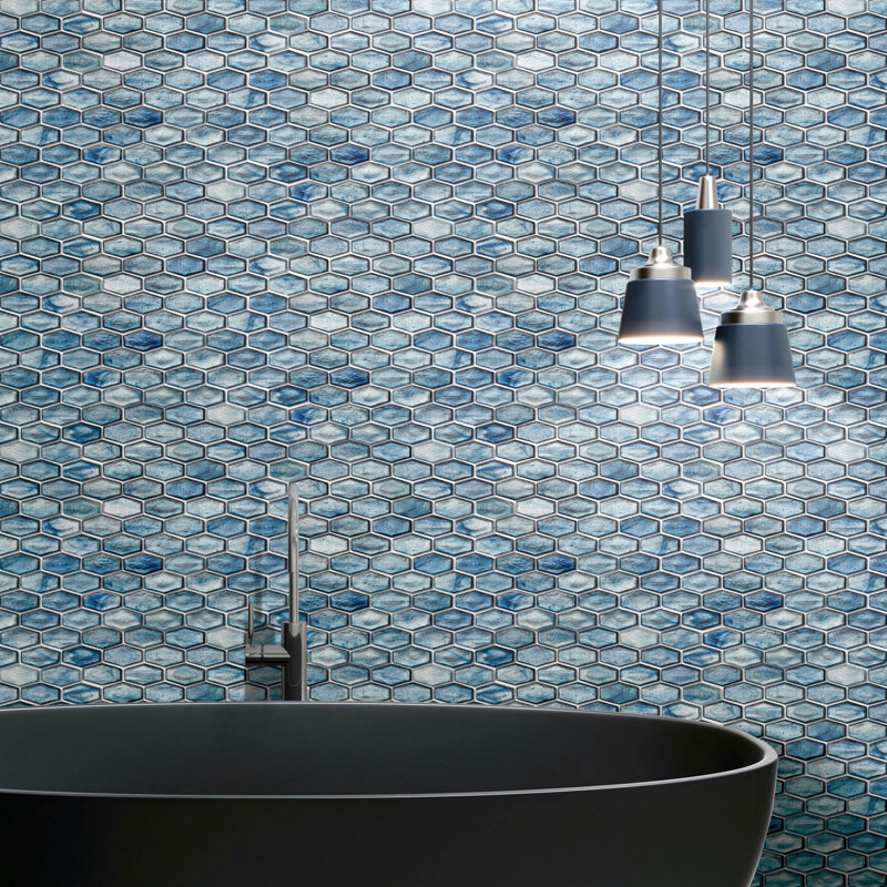 Carrelage mosaïque irisé en verre hexagonal de 1 1/4 po x 2 po, Bleu cobalt