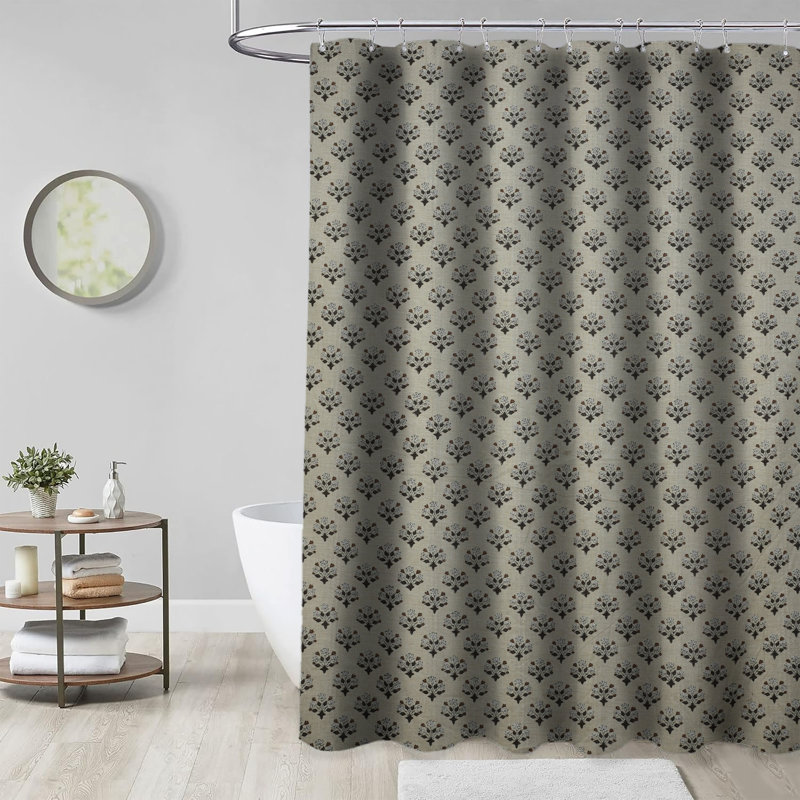 Rideau en coton à motif de blocs de salle de bain | Style minimaliste de bain bohème, fleur de Diwali, brun