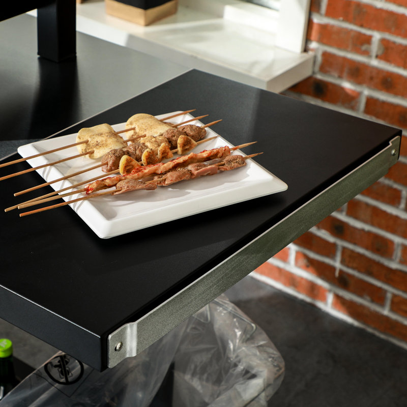 Chariot de barbecue extérieur avec tablette pliable, 46 po x 21,75 po, acier inoxydable, table de préparation, chariot de dessert mobile noir, côté