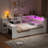 Twin Platform Bed with Storage Shelves, Trundle, Charging Station, LED Lights, Desk and Upholstered Headboard-1746818509