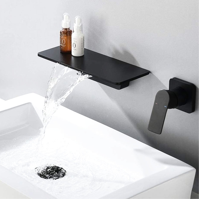Robinet de lavabo de salle de bain de style cascade noir mat - Laiton de qualité, simple pour une modification rapide de la température et du débit de l'eau, robinet à conception compacte, contrôle simple et précis, optimisation de l'espace