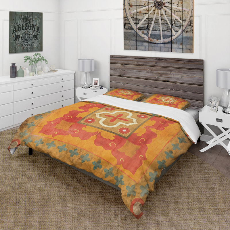 Damask Duvet Cover Set - Moroccan Tiles Collage II, King Duvet Cover + 2 Shams