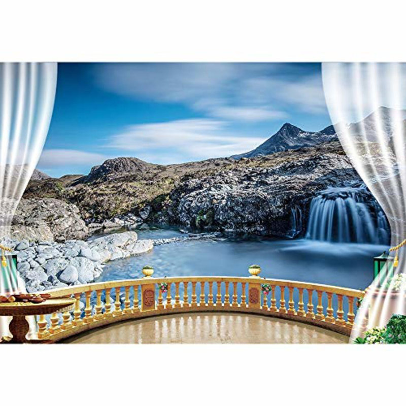 Murale vue naturelle de faux balcon, L 66 po x l 96 po