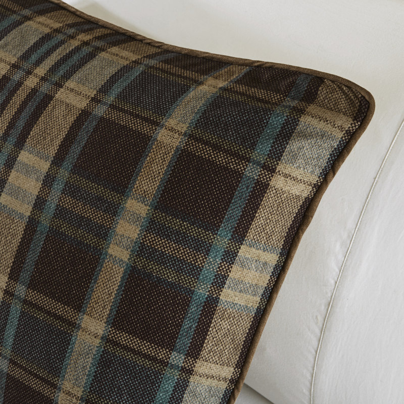 Queen Brown Microfiber Down Alternative Comforter Set with Plaid Design