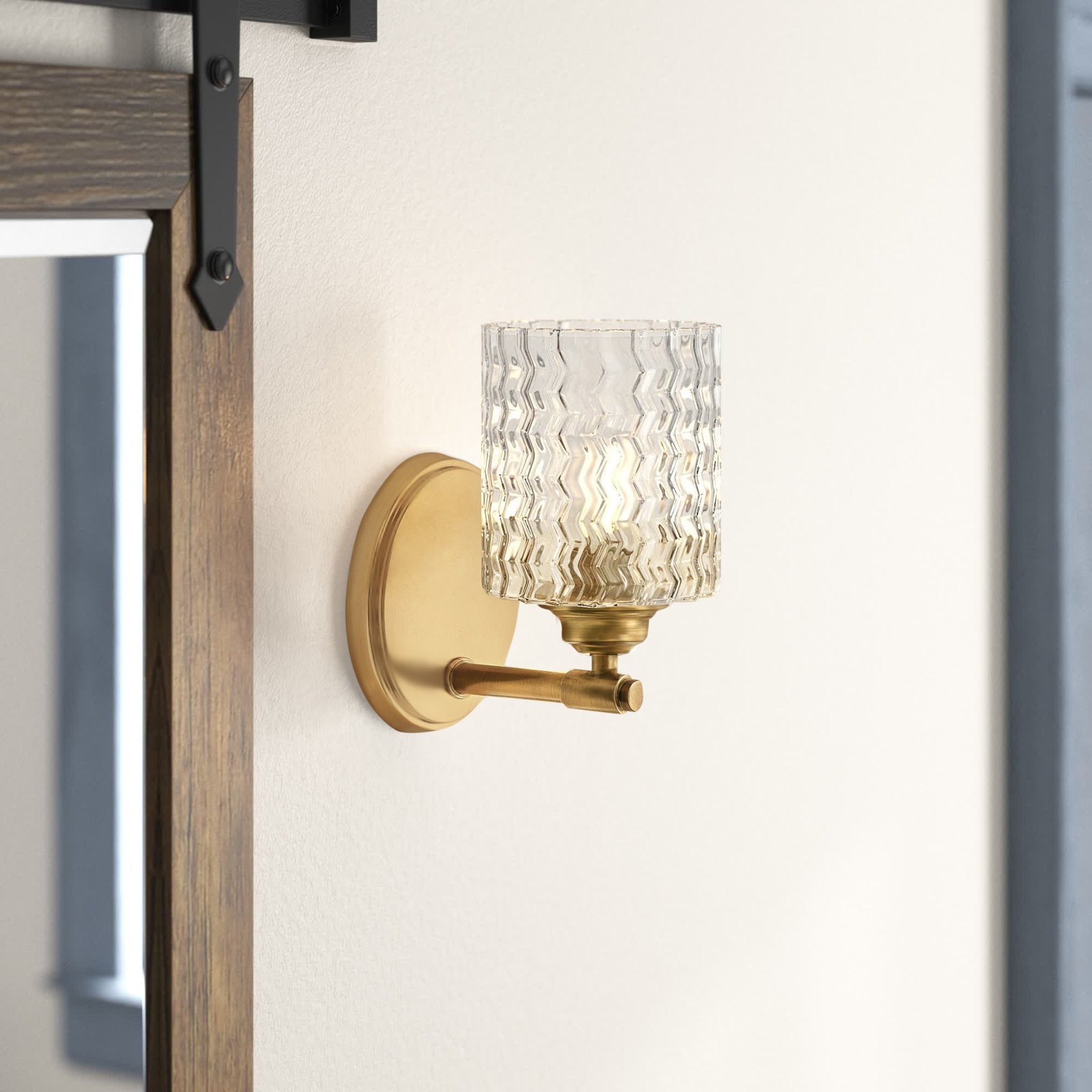 Single Light Glass Dimmable Armed Sconce, Heritage Brass
