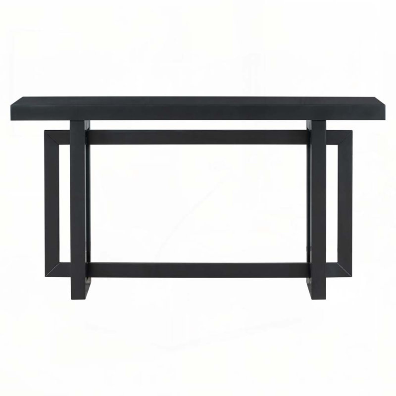 Console 59,1 "à conception rectangulaire avec pieds en bois de pin épais, Noir, Noir