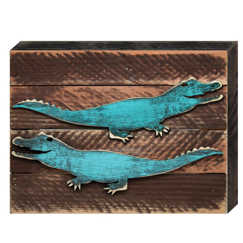 Décoration murale "alligator art on board", H 9 po x l 12 po x P 1,5 po