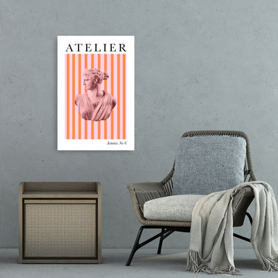 Artemis Pink Striped Bust Classic Contemporary Elegant Portrait Wall Art Print 1 Piece Wrapped Canvas Wall Art
