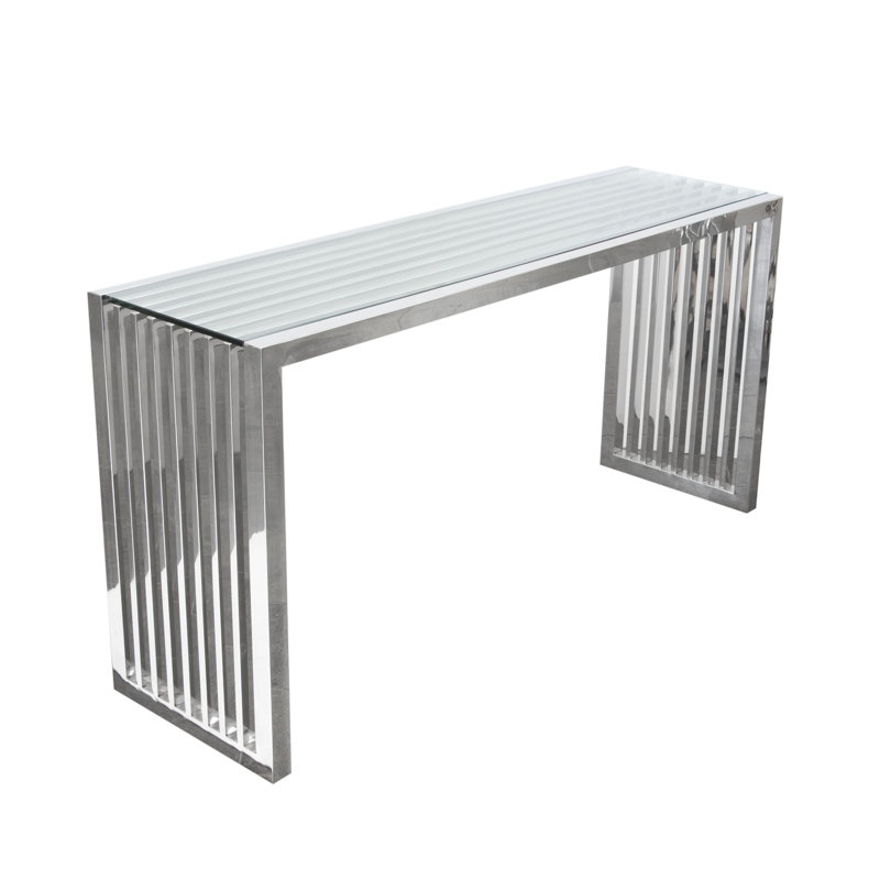 Soho 51'' Polished Stainless Steel Console Table with Tempered Glass Top