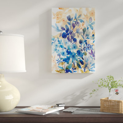 « bleuet floral i », reproduction de peinture à l’aquarelle sur toile tendue