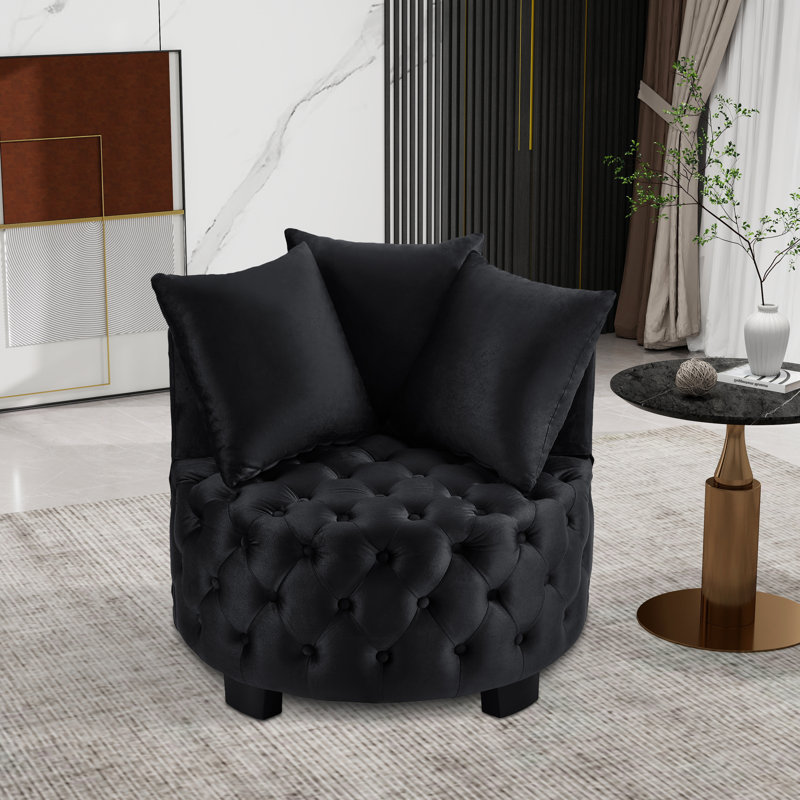 Chaise pivotante rembourrée et capitonnée, Noir