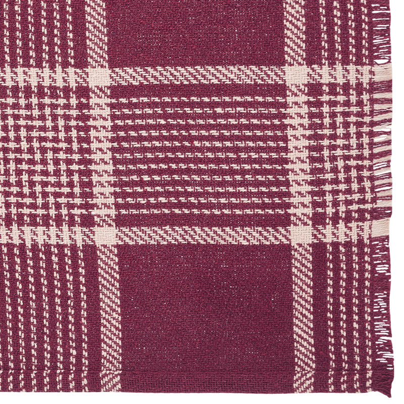 Burgundy and Tan Plaid Cotton Polyester Rectangle Placemat Set