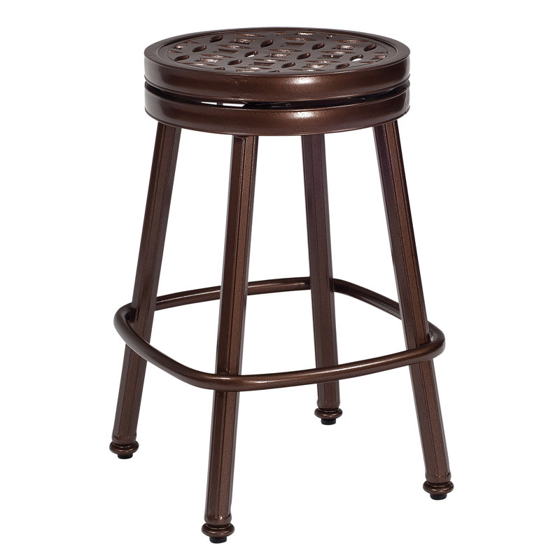 Tabouret de bar avec coussin Casa, Brun châtaigne, Toile bleu marine Sunbrella®