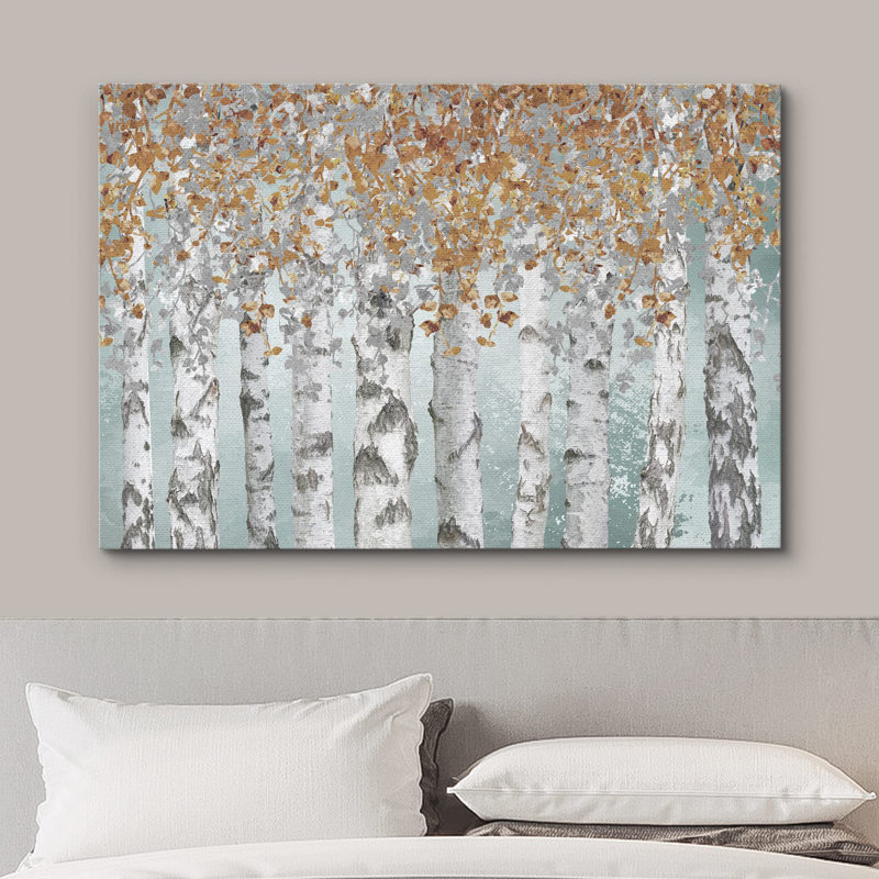 «Aspen Birch Birch Tree Forest Collage with Brown Leaves Nature Landscape», impression sur toile, Toile tendue