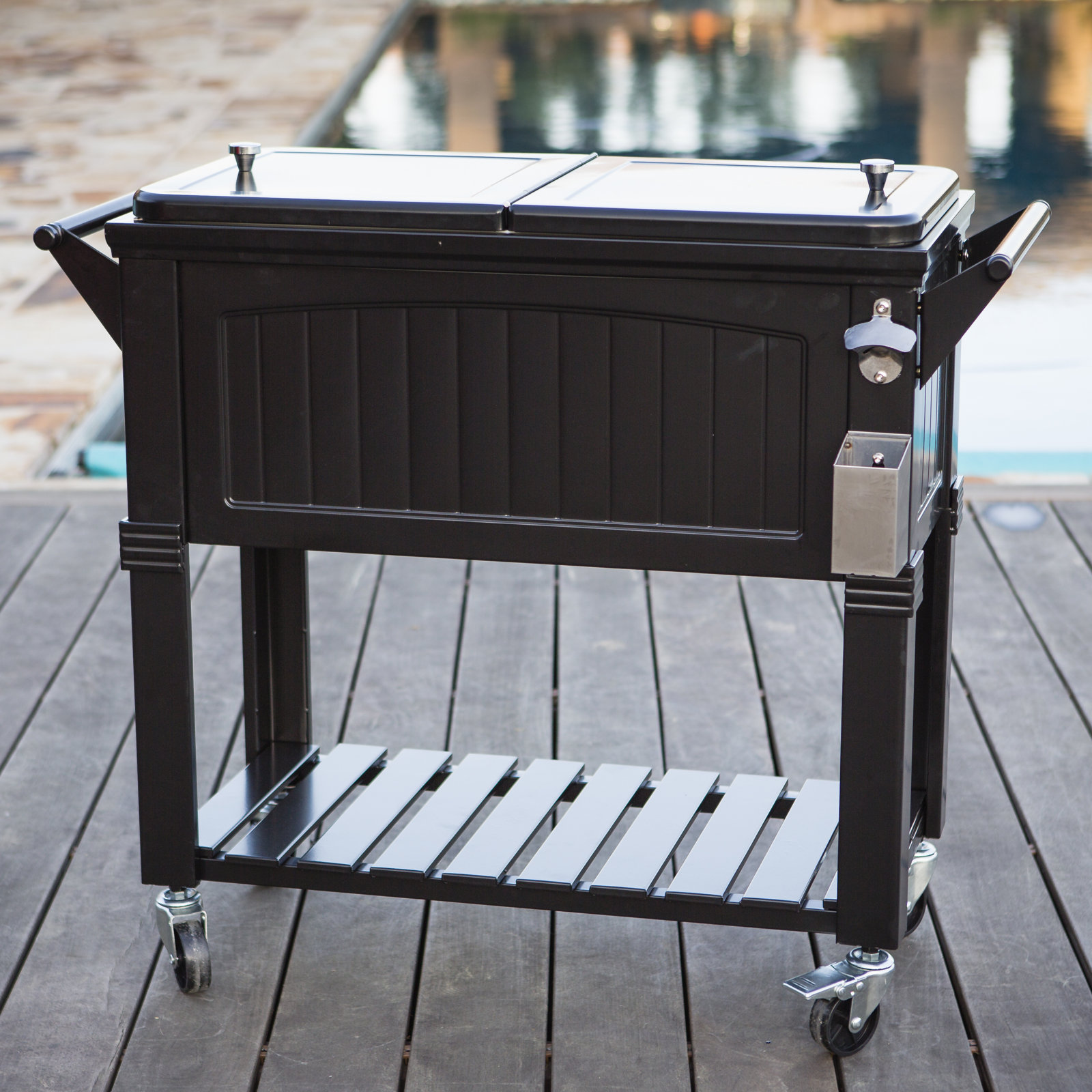 Permasteel Rolling Cooler, Black, With Divider