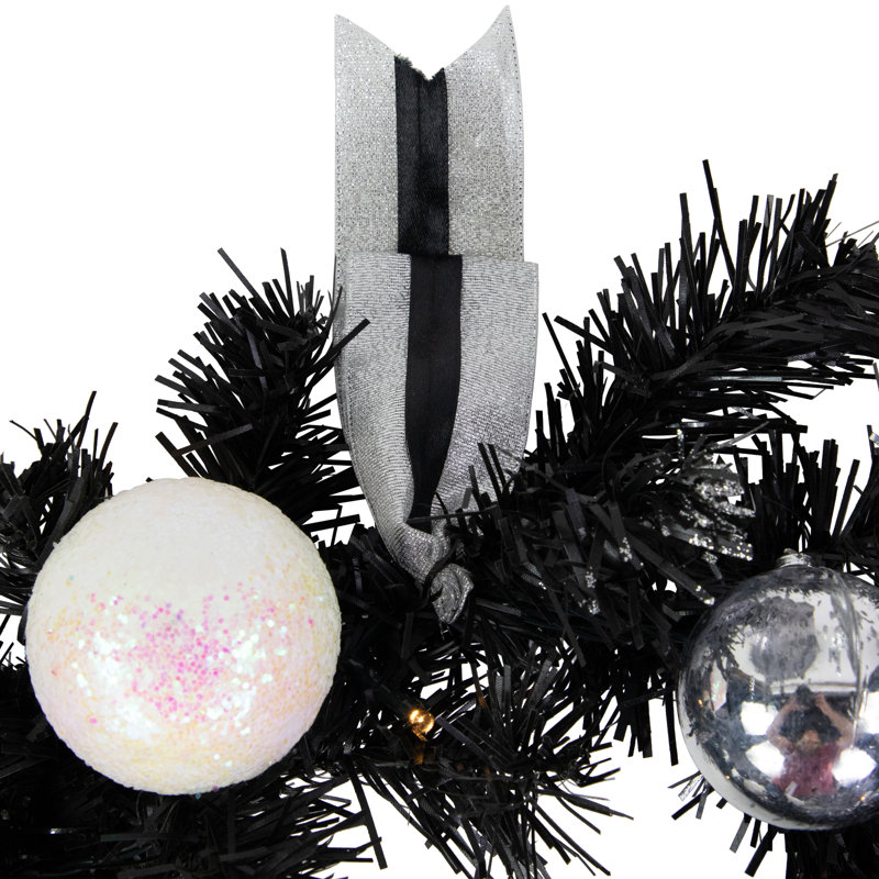 Pre-Lit LED Battery Operated Black Pine Christmas Wreath - 16" - Cool White Lights