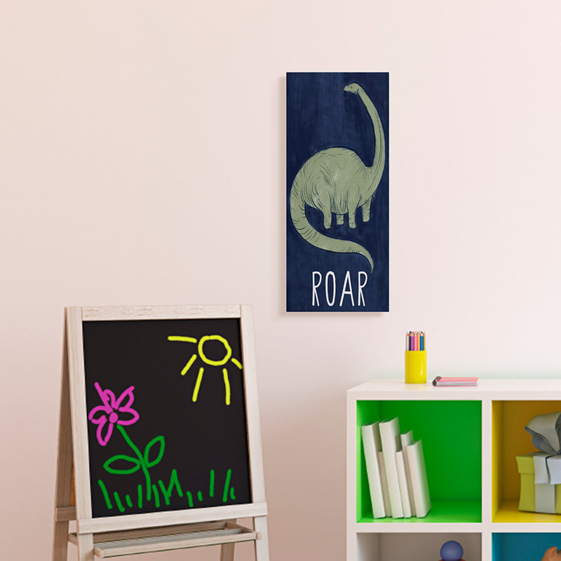 Grand texte de dinosaure vert sur fond bleu, Toile tendue, H 24 po x l 10 po
