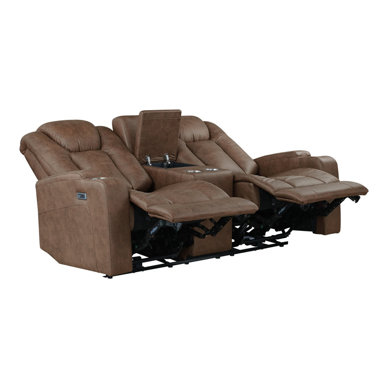 Causeuse inclinable électrique avec console centrale et porte-gobelets, Brown