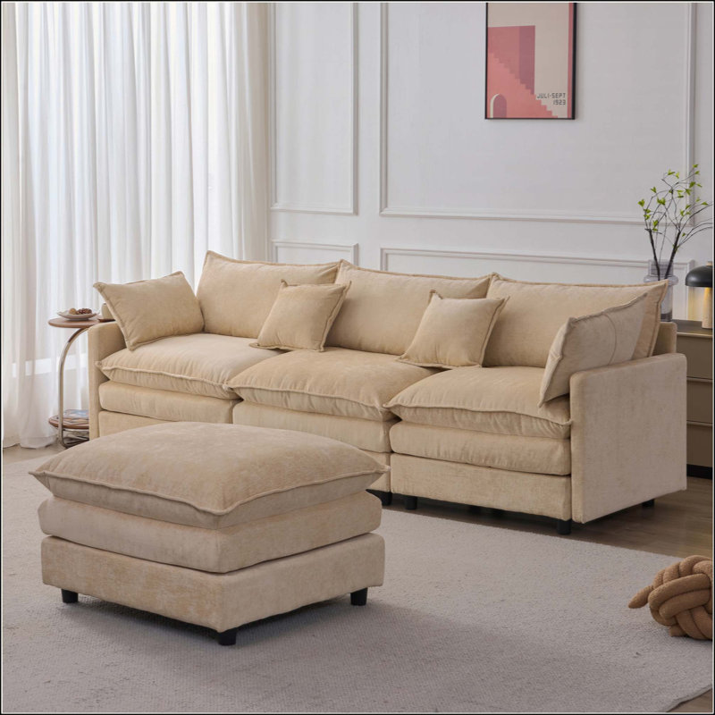 Canapé modulaire modulaire en L de 105 po avec canapé 3 places en chenille souple et repose-pieds assorti pour salon