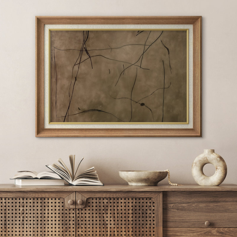 «Earthy Tones», art abstrait linéaire sur toile, H 26 po x l 36 po x P 1,5 po, Cadre naturel de qualité supérieure
