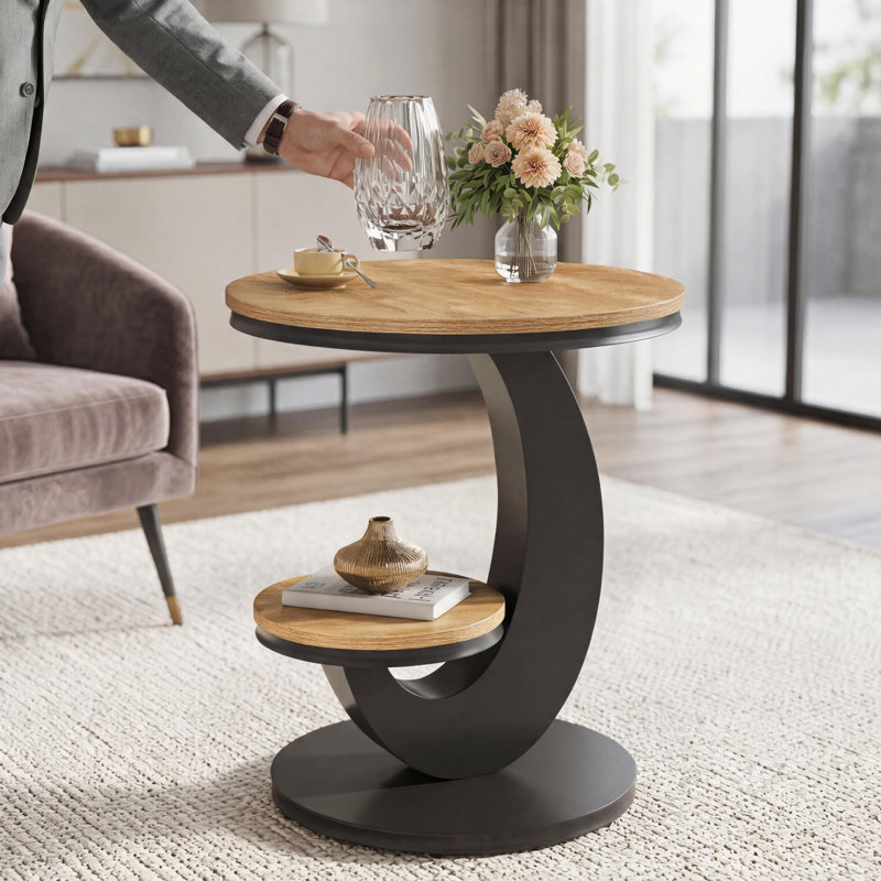 Table de bout ronde avec rangement, Light Brown