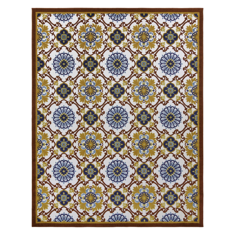 Fosel Chora Red and Ivory Floral Outdoor Rug