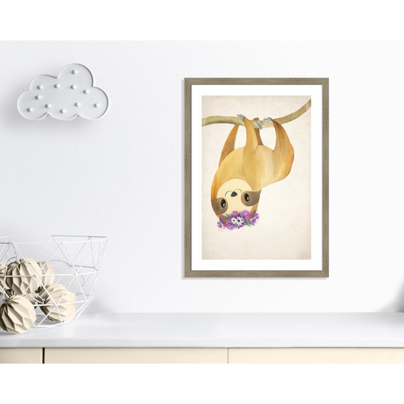 Sloth floral 2, H 36,5 po x l 26,5 po x P 0,63 po, Encadré plat de bois de grange gris