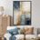 Bleu et or minimaliste scandinave - art mural scandinave encadré
