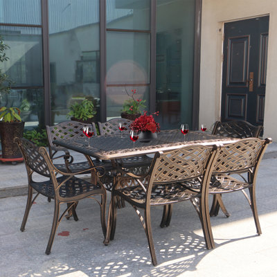 Ensemble de salle à manger d'extérieur 7 pièces en fonte d'aluminium, ensemble table et chaises de jardin (6 pièces), ensemble table et chaises de jardin en métal pour balcon ou terrasse