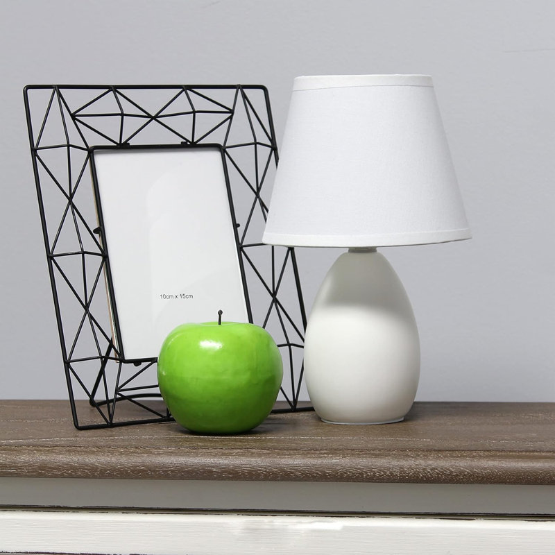  Mini lampe de table ovale en céramique avec abat-jour en tissu pour chambre à coucher et tables de chevet, Ivoire ivoire
