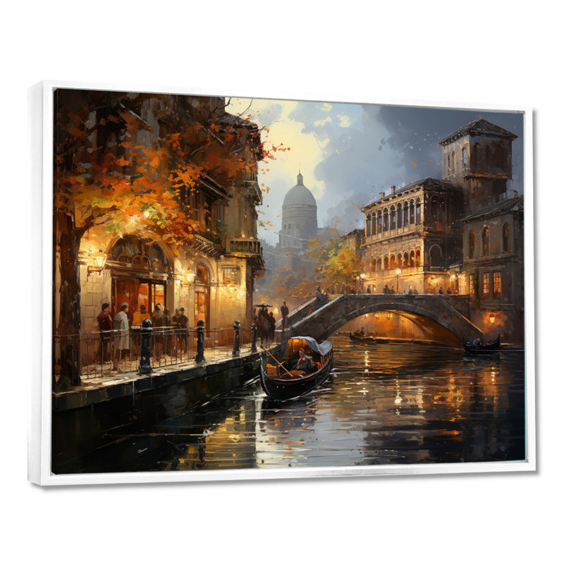 Italie, Italie, réflexions vénitiennes II, impression sur toile, H 16 po x l 32 po x P 1 po, Cadre flottant blanc