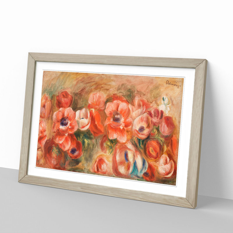Anemones by Pierre-Auguste Renoir - Picture Frame Painting, 48cm H x 65cm W x 2cm D, Oak
