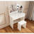 Adjustable Mirror Vanity Table With One Drawer, Spacious Storage For Beauty Essentials, Matching Stool, Compact And Elegant, Ancient White, Particle Board + , 15.63 In Width Mirror, Makeup Brushes,