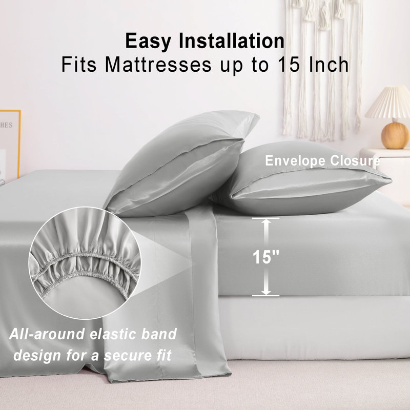 Ensemble de draps Lustrous, Twin XL Sheet Set with 1 Pillowcase, Gris argenté