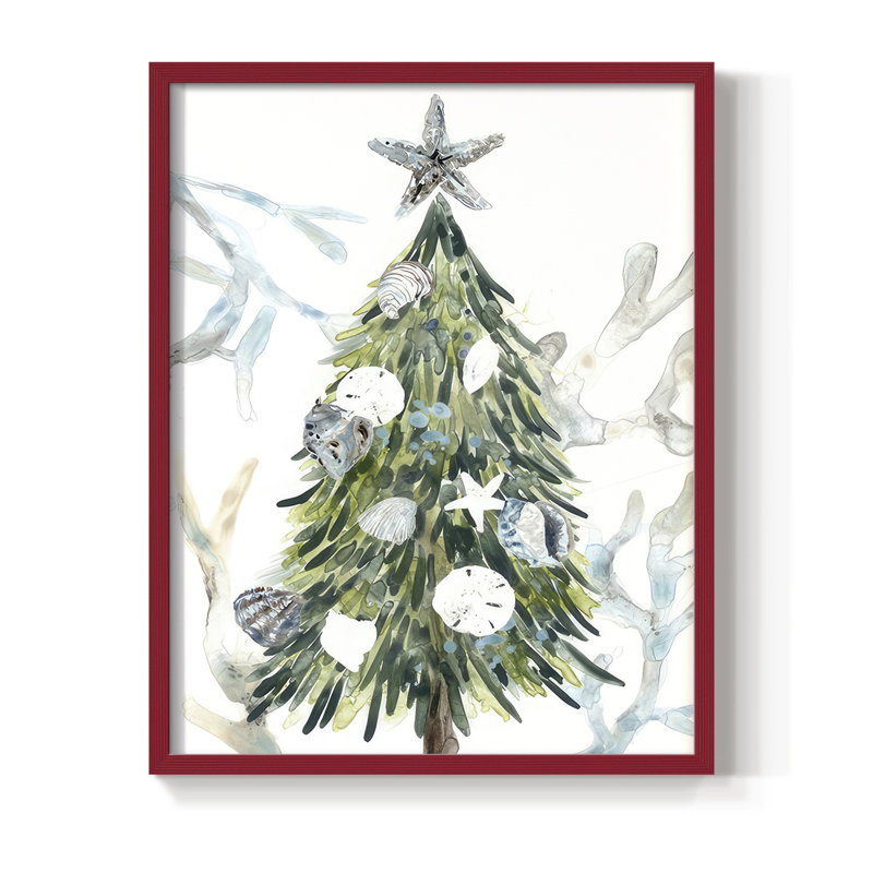 Coastal Christmas Shell Collection, reproduction encadrée B - bois massif, H 11 po x l 9 po, Rouge