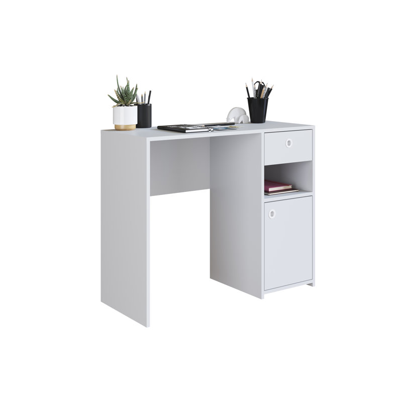 Desk With Drawer And Cabinet –, White