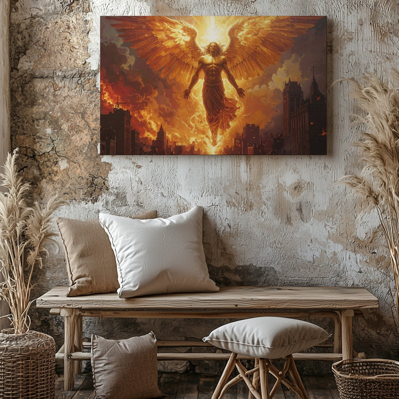 Toile, art mural, ange de feu, H 30 po x l 30 po